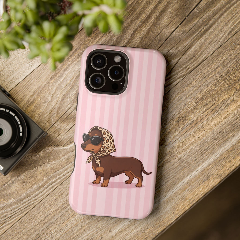 Preppy Dachshund Phone Case — Impact-Resistant Wireless Charging Cover