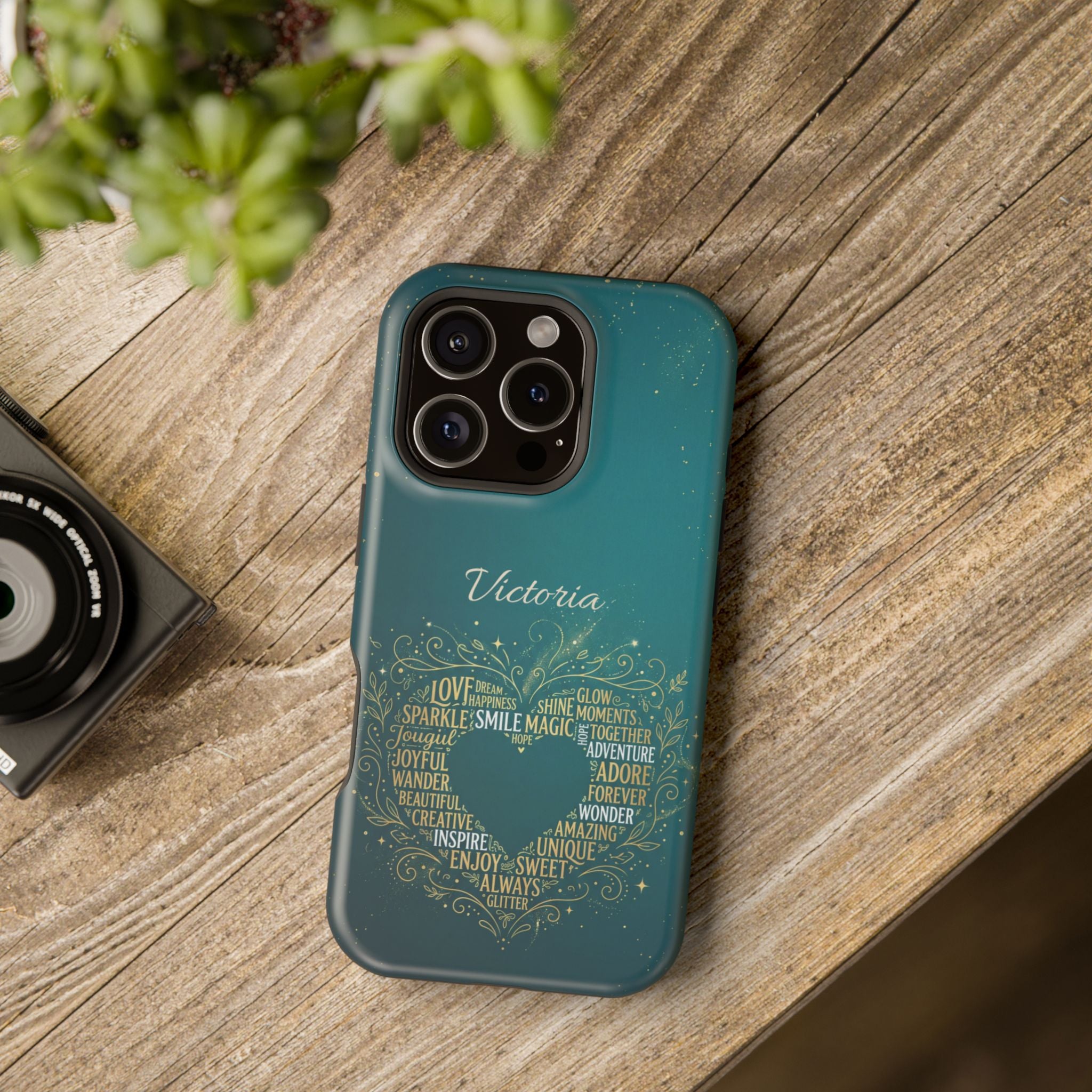 Personalized Teacher Heart Word Art Phone Case — Impact-Resistant Wireless Charging Cover