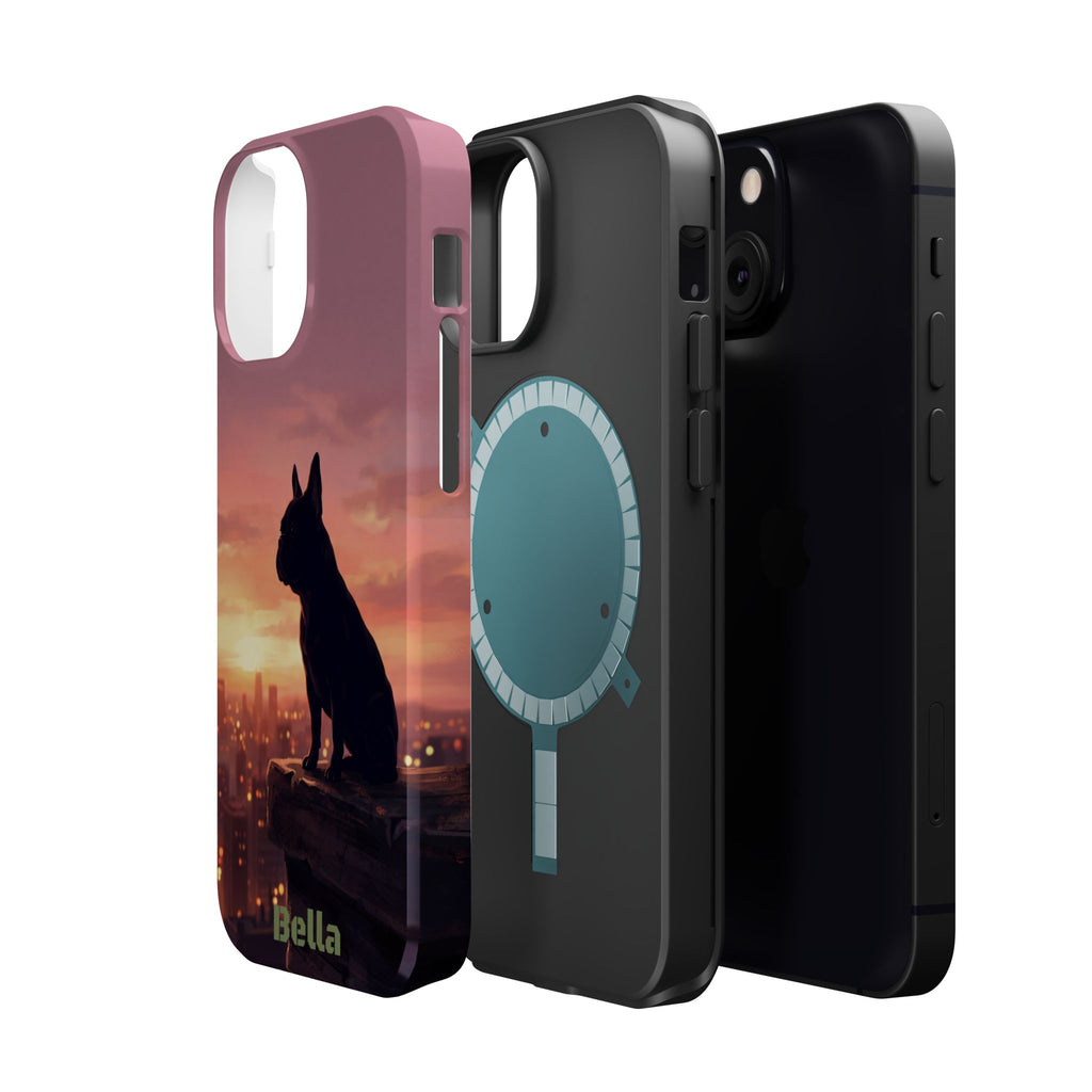 Personalized French Bulldog City Skyline Sunset Phone Case — Wireless Charging Cover