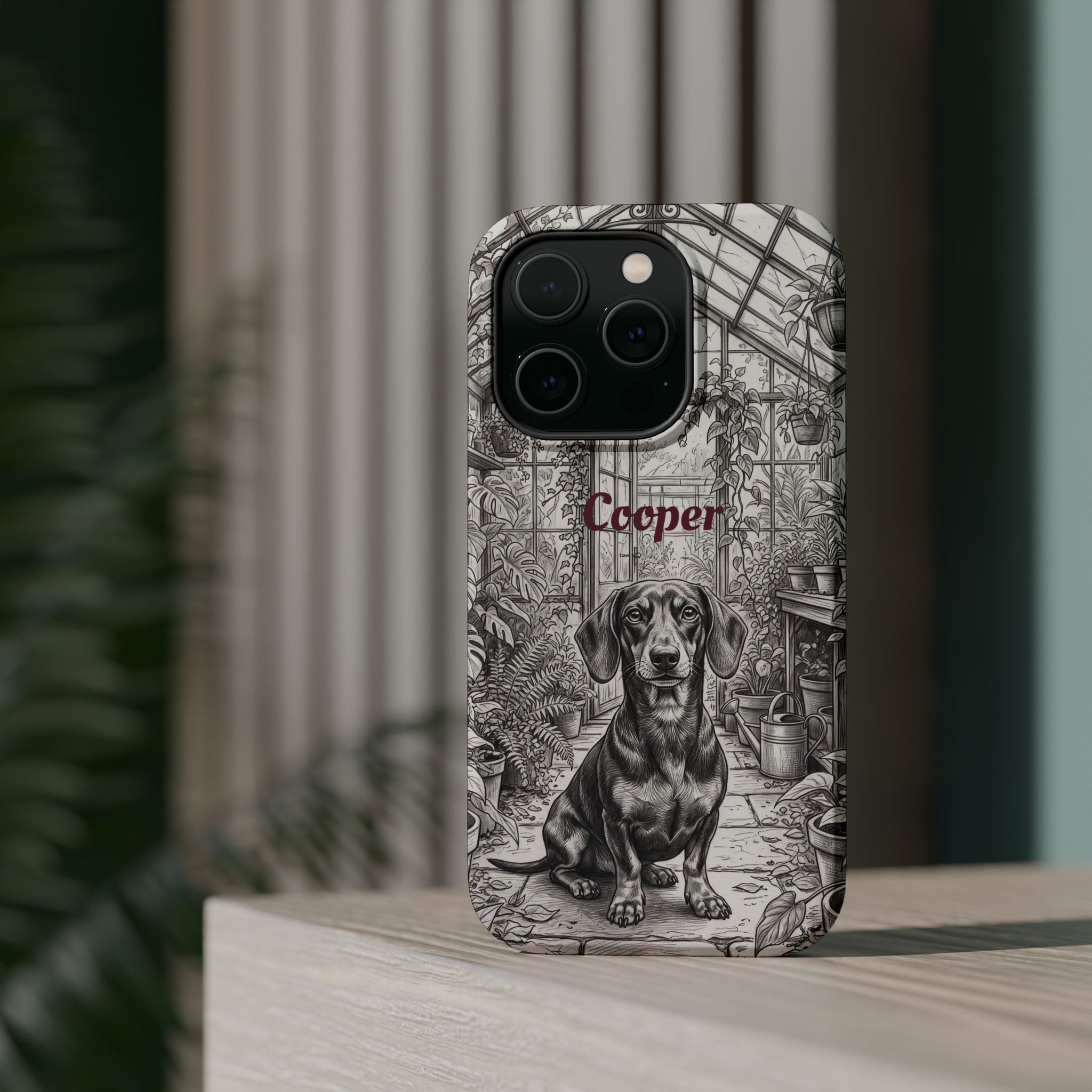 Personalized Dachshund Vintage Greenhouse Phone Case — Wireless Charging Cover