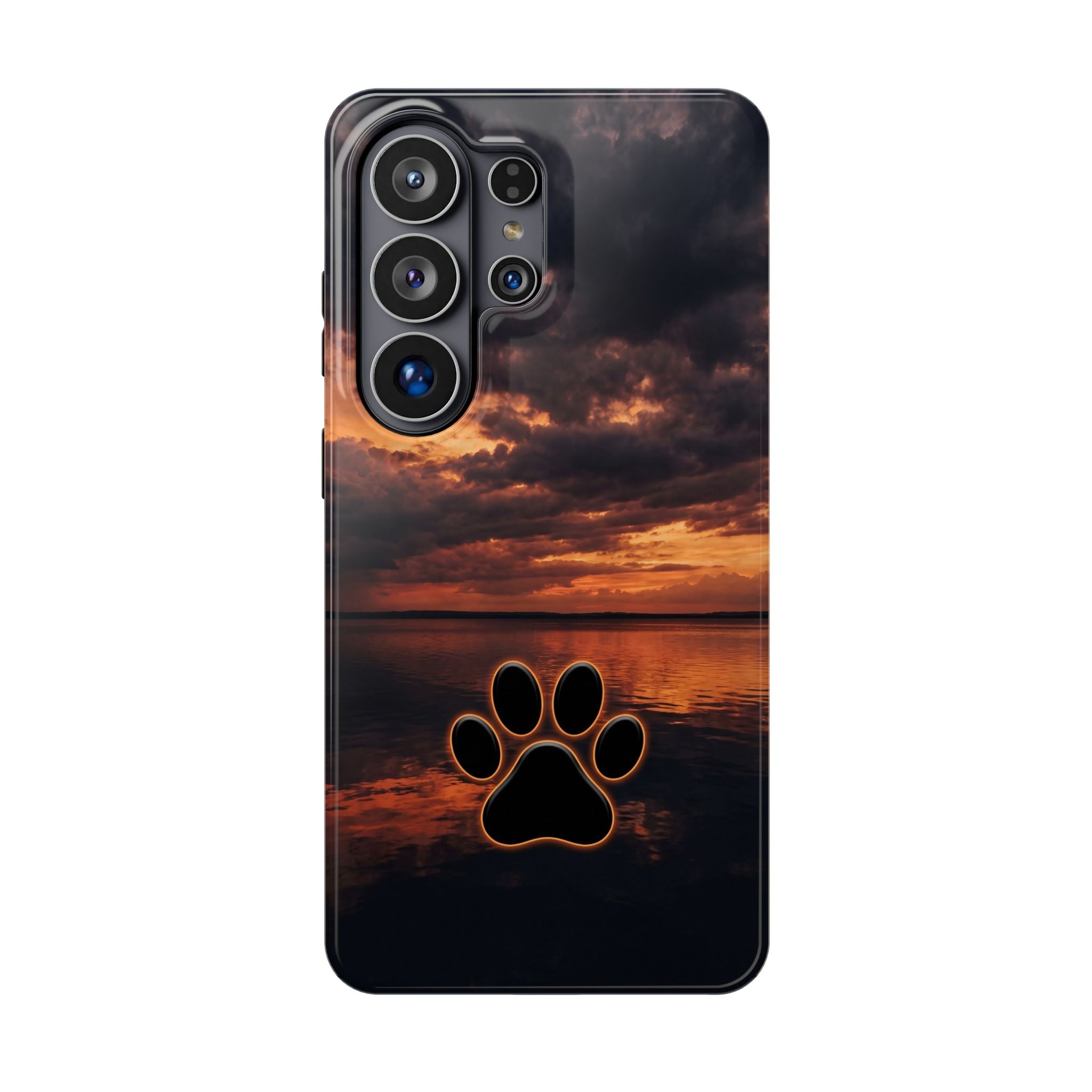 Sunset Paw Print Phone Case — Impact-Resistant Wireless Charging Cover