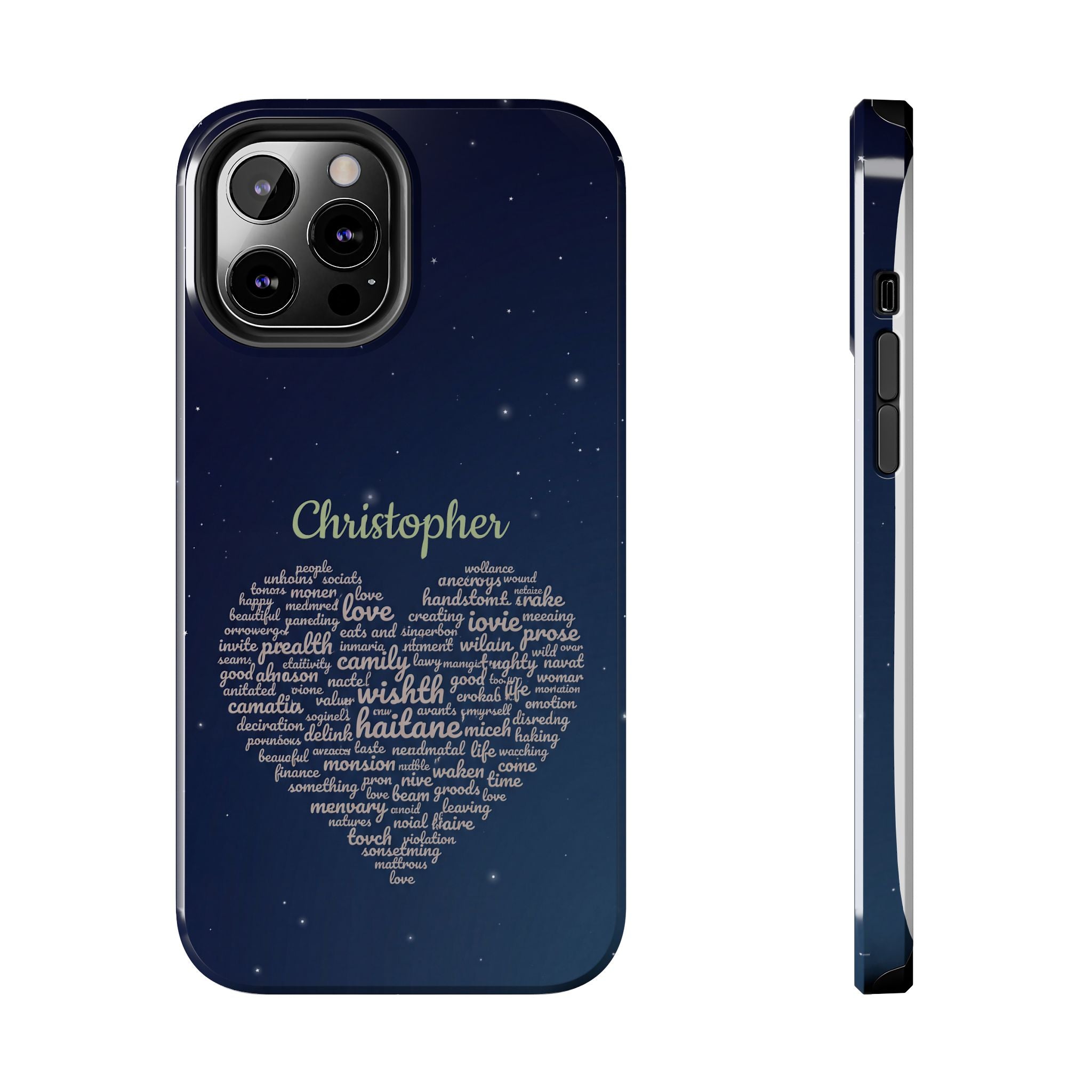 Personalized Teacher Heart Word Cloud Phone Case — Custom Name Starry Design