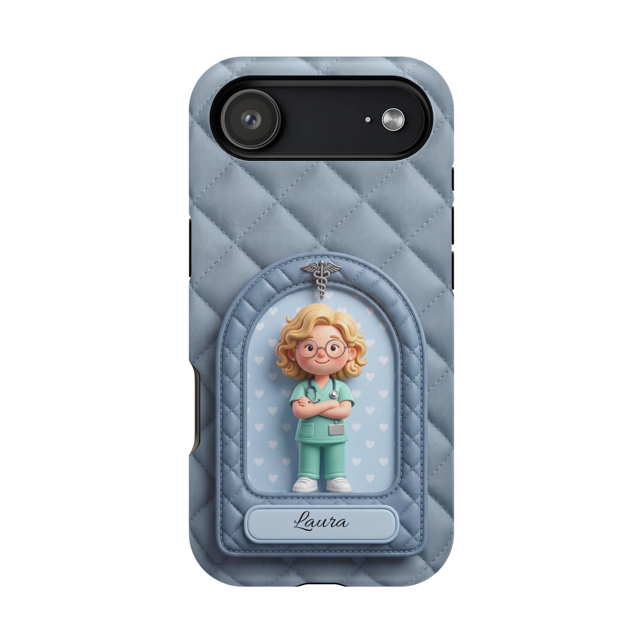 Personalized Quilted Nurse Phone Case — Wireless Charging Cover