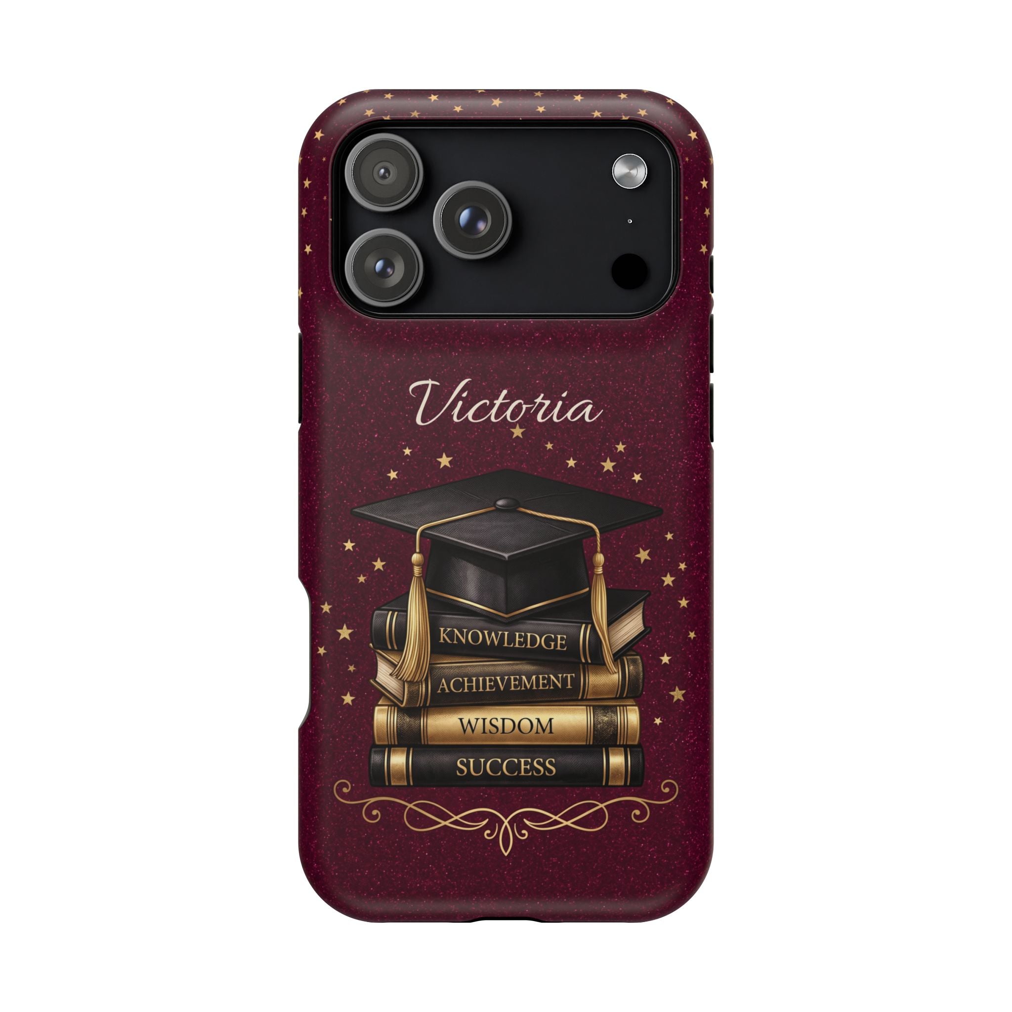 Graduation Cap & Books Personalized Teacher Phone Case — Wireless Charging Cover