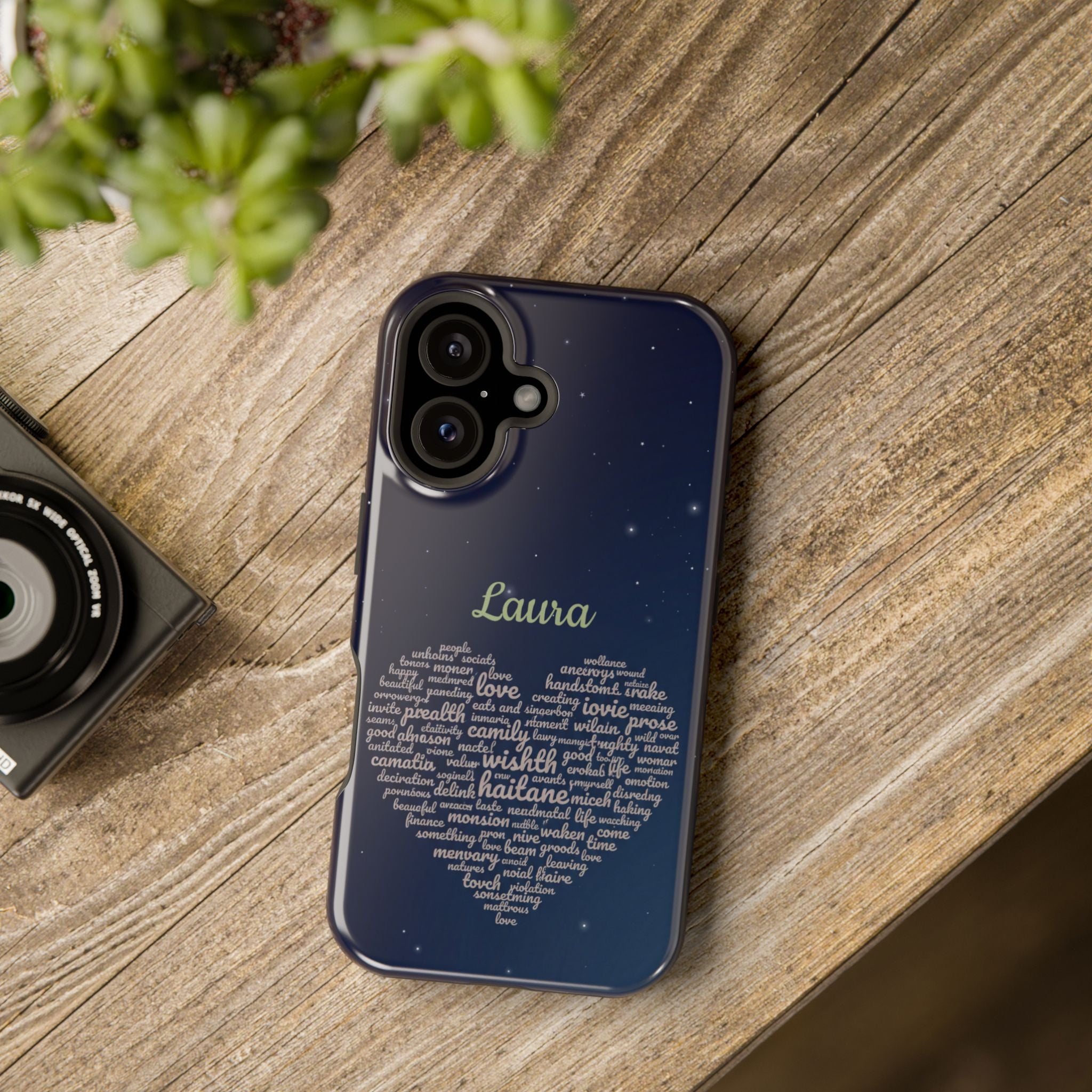 Personalized Teacher Heart Word Art Phone Case — Navy Wireless Charging Cover