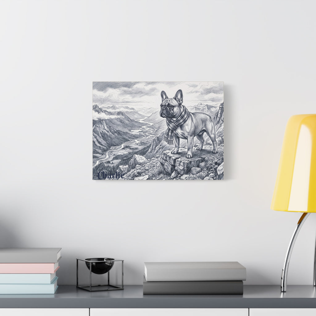 French Bulldog Mountain Sketch Personalized Canvas | Alpine Wall Art