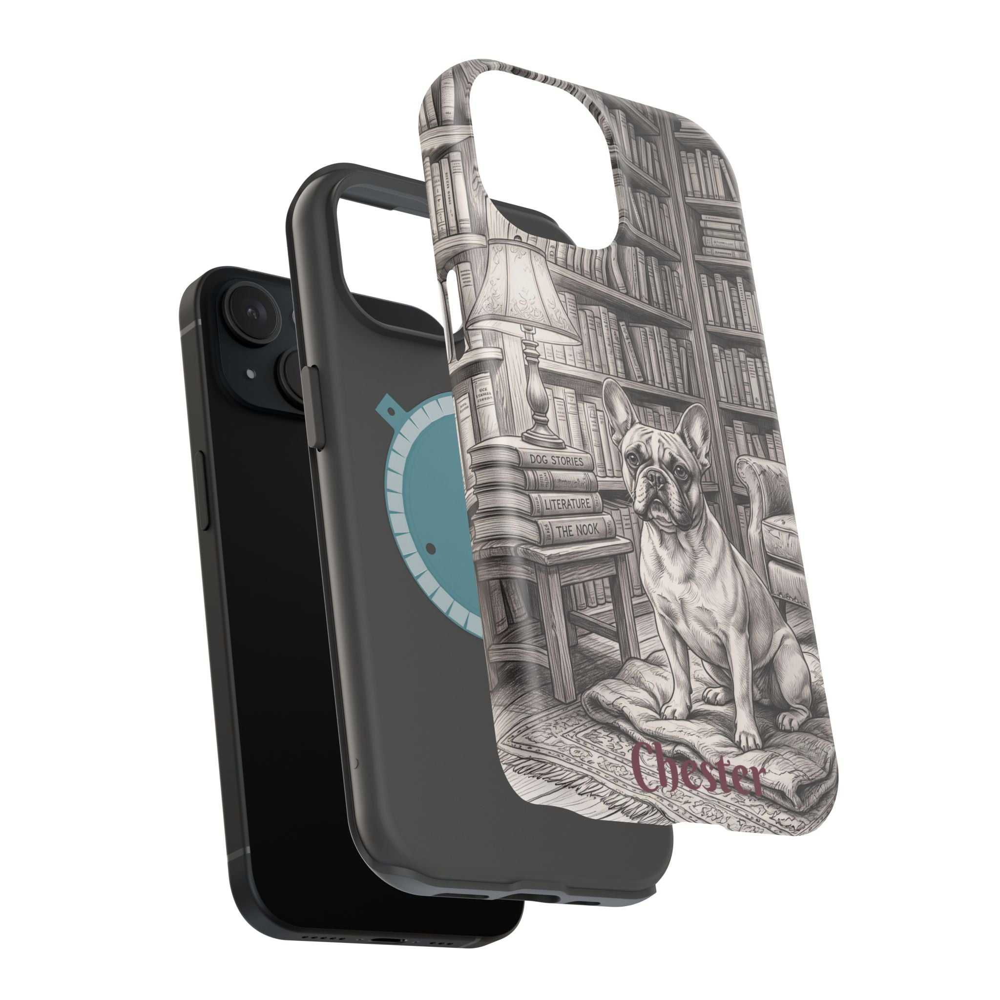 Personalized French Bulldog Library Study Phone Case — Wireless Charging Cover