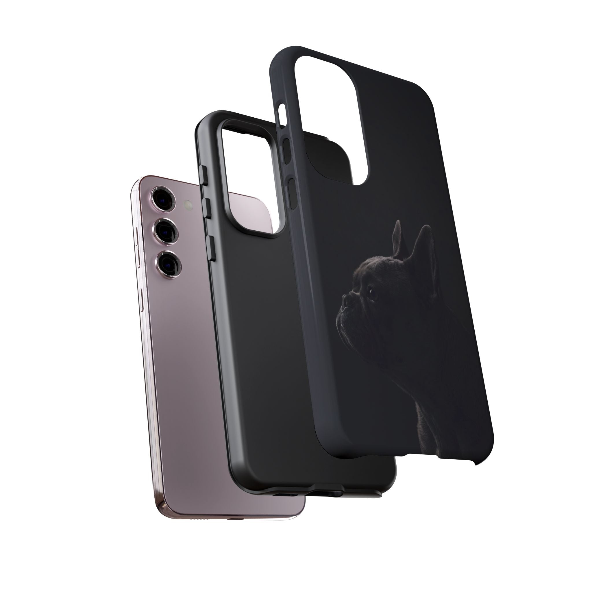 Silhouette French Bulldog Phone Case | Minimalist Black-on-Black Frenchie Profile | iPhone & Samsung
