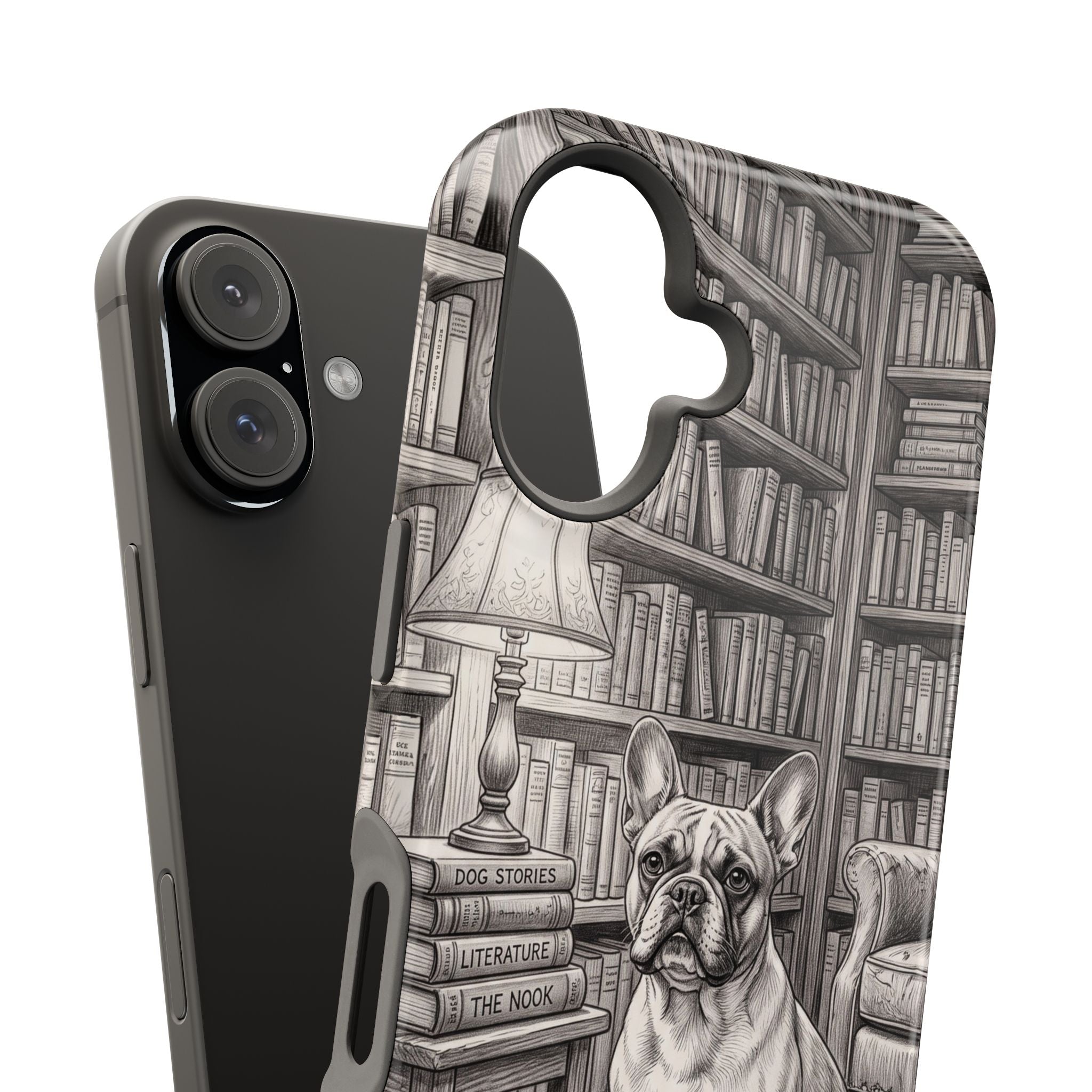 Personalized French Bulldog Library Study Phone Case — Wireless Charging Cover