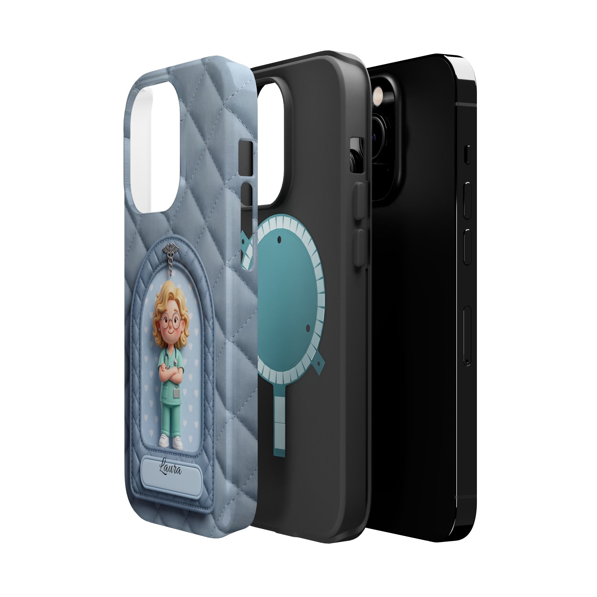 Personalized Quilted Nurse Phone Case — Wireless Charging Cover