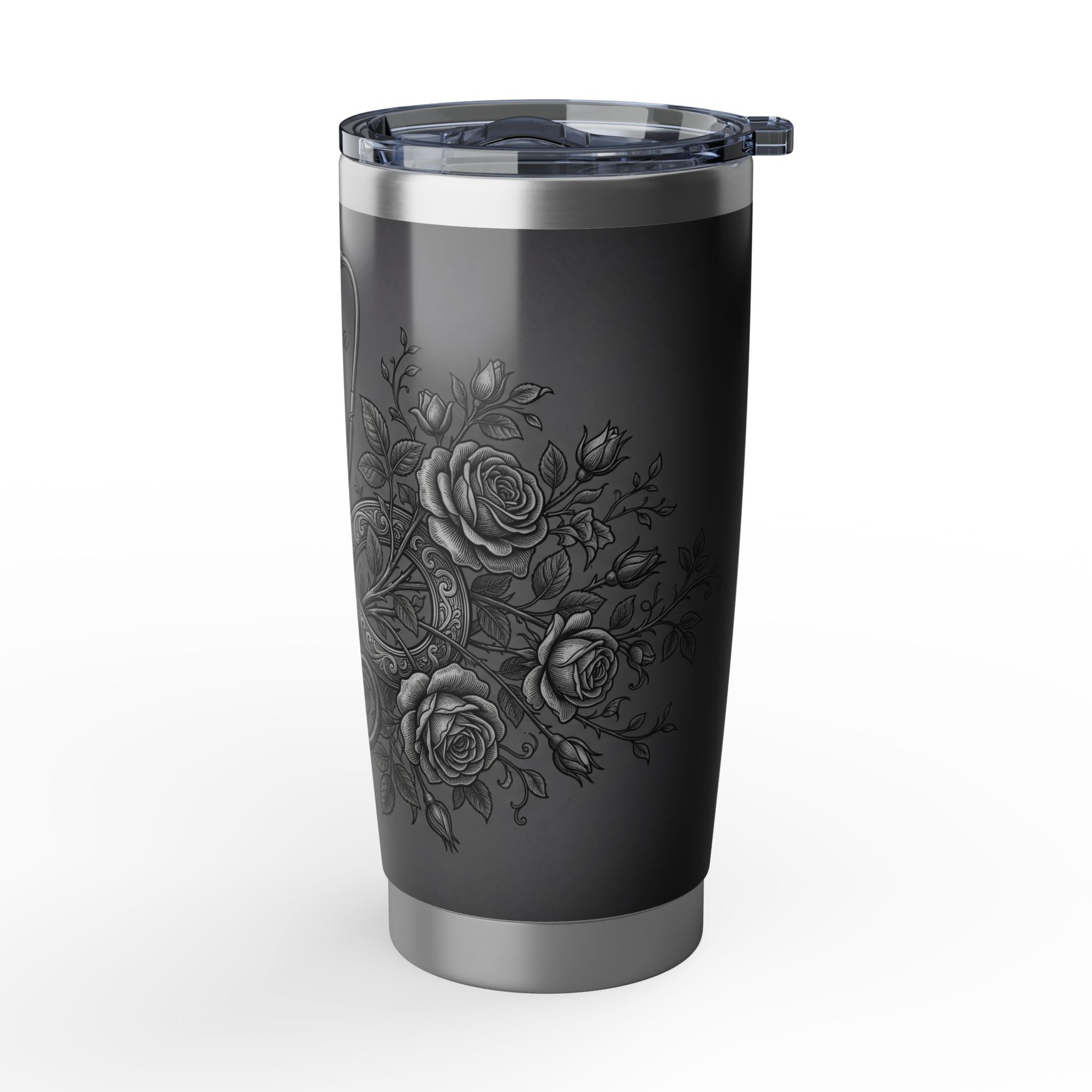 Personalized Stethoscope Tumbler – Rose Gold Floral Design 20 oz