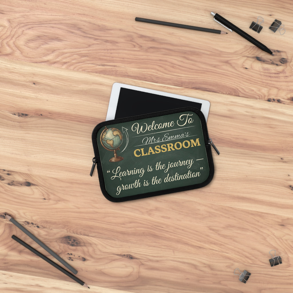 Personalized Teacher Classroom Sign Laptop Sleeve | Custom Name Chalkboard Design | Teacher Appreciation Gift