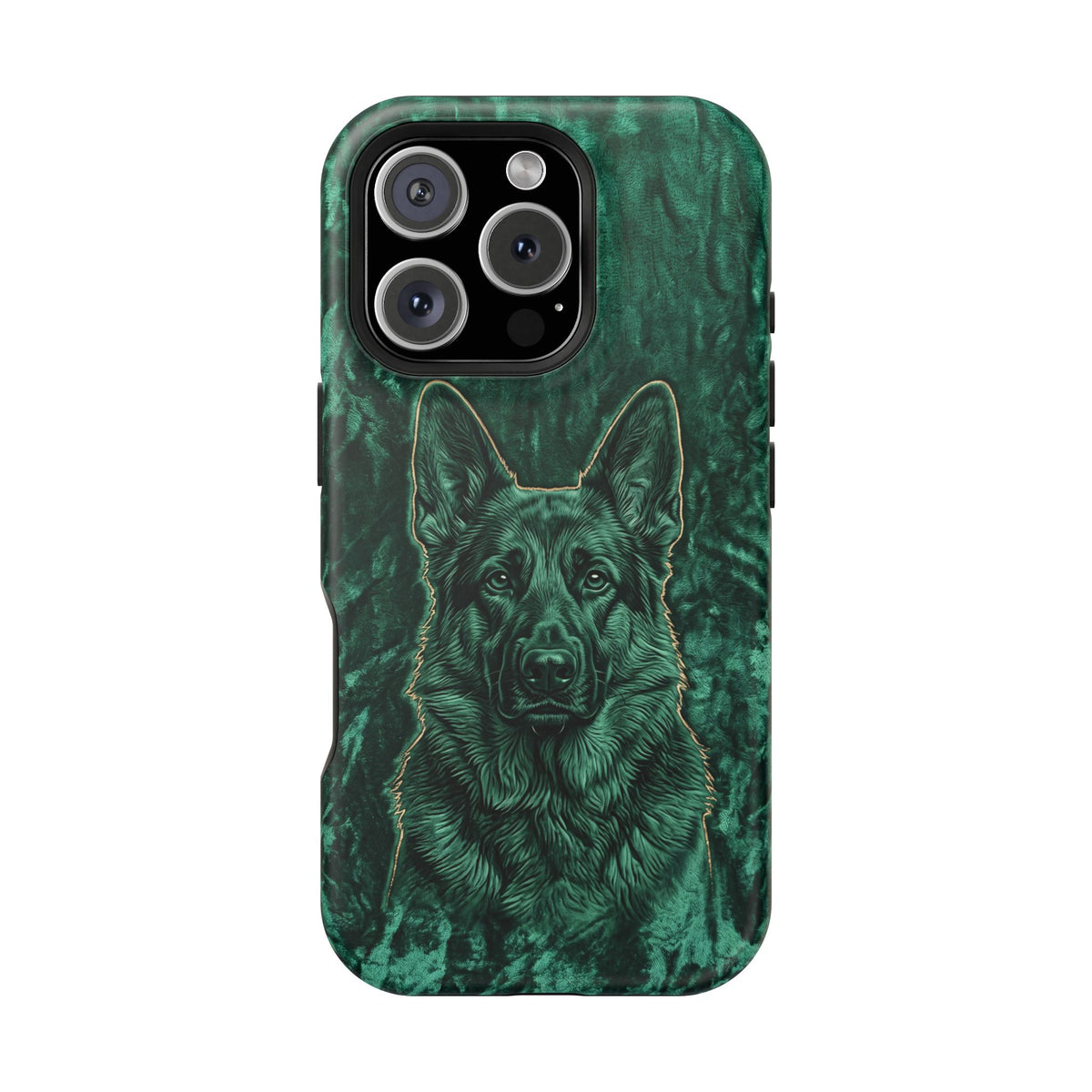 German Shepherd Phone Case | Emerald Velvet Art — Tough Magnetic Case with Wireless Charging
