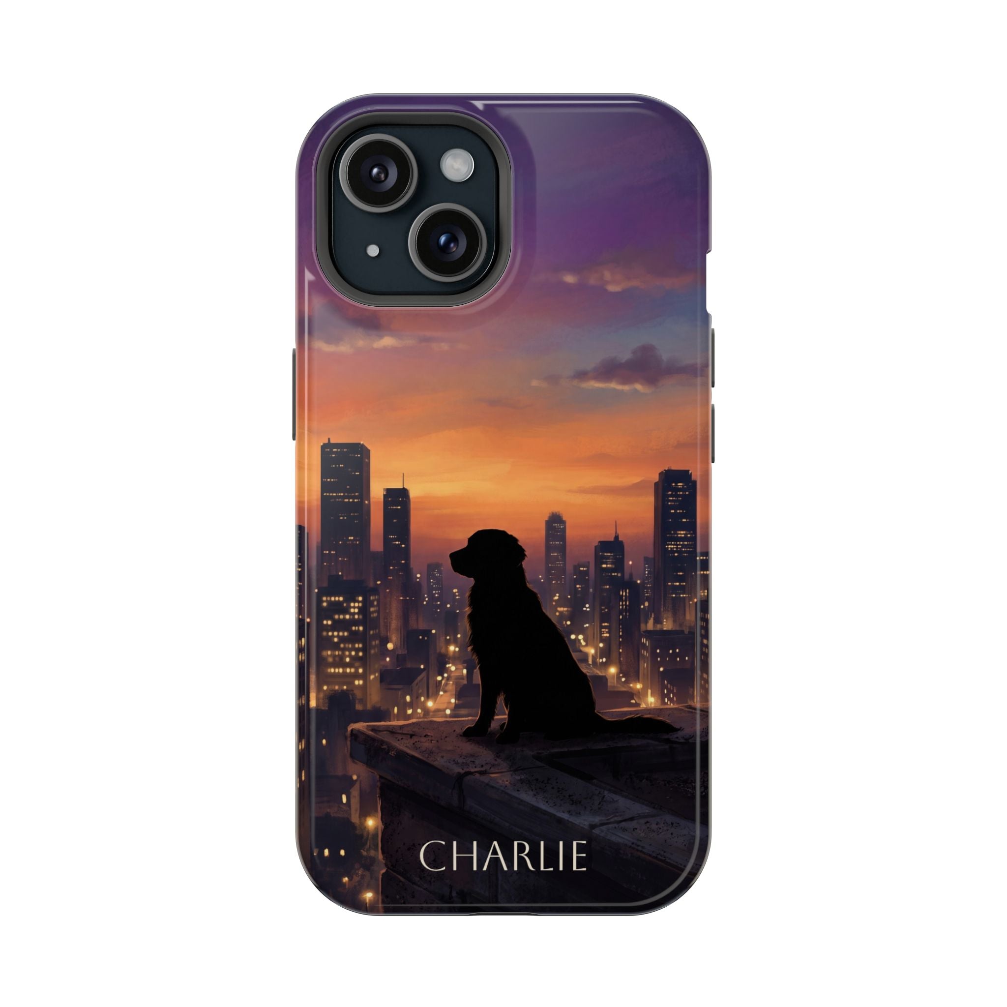 Personalized Golden Retriever City Skyline Phone Case — Wireless Charging Cover