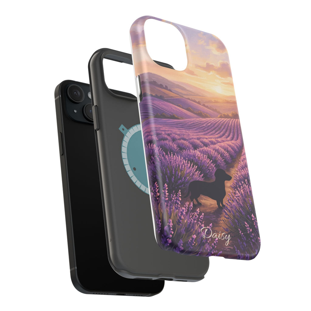 Personalized Dachshund Lavender Field Phone Case — Wireless Charging Cover