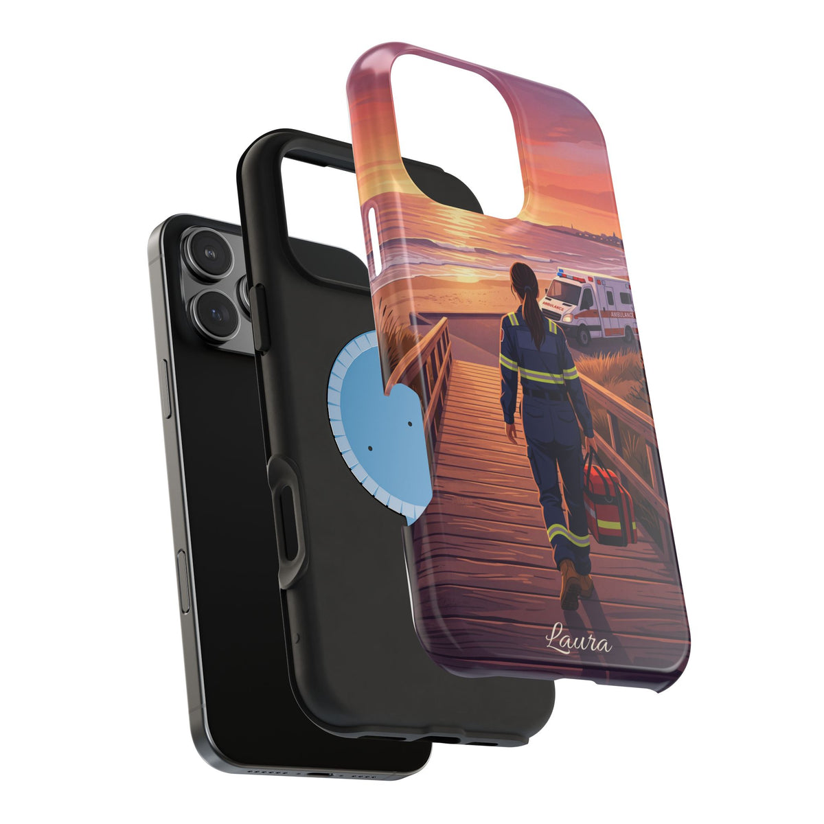 Sunset Boardwalk Personalized Paramedic Phone Case — Wireless Charging Cover