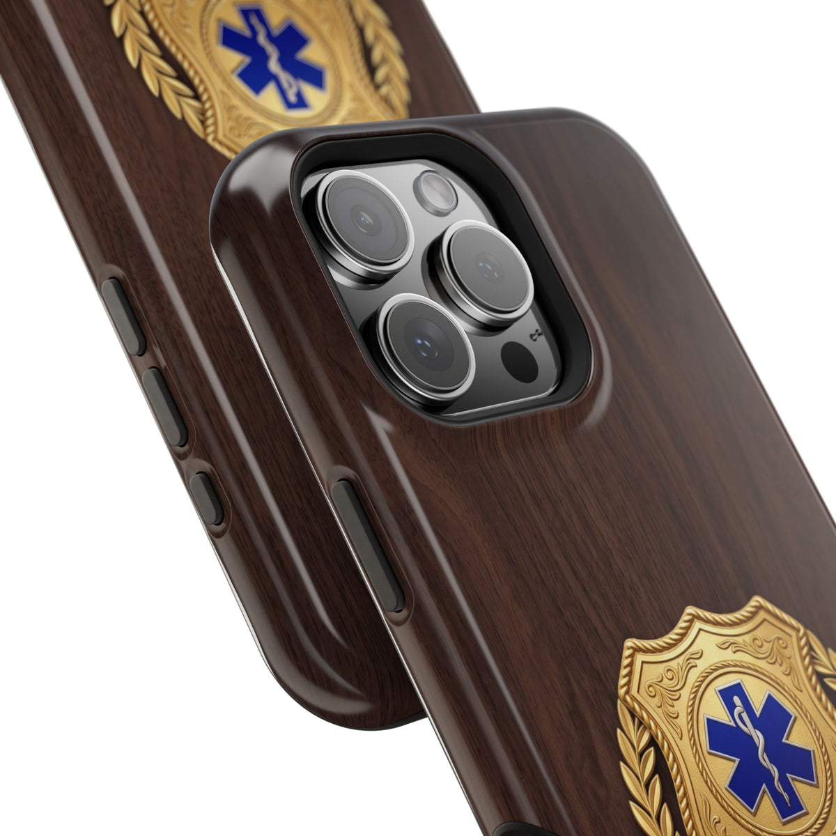 Gold EMS Laurel Badge Wood Phone Case — Magnetic Wireless Charging Cover