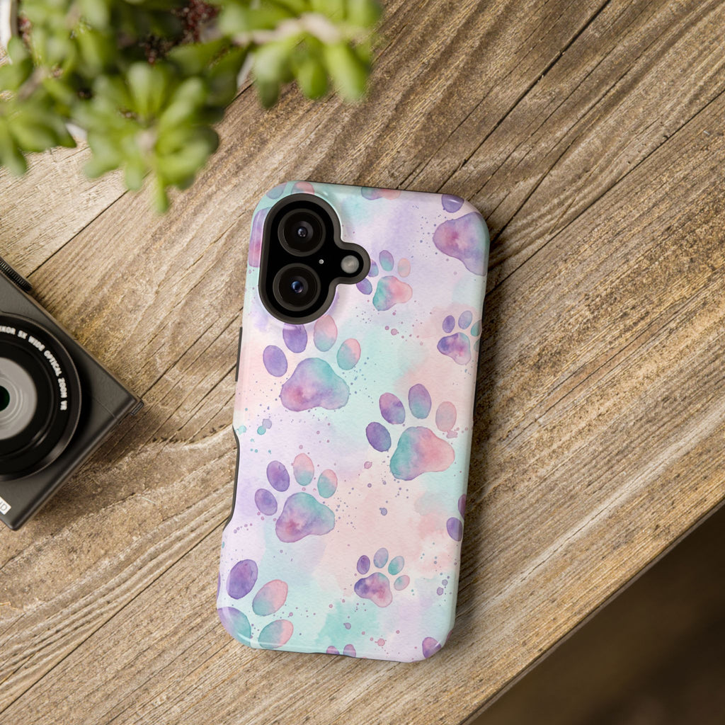 Watercolor Paw Print Phone Case — Impact-Resistant Wireless Charging Cover