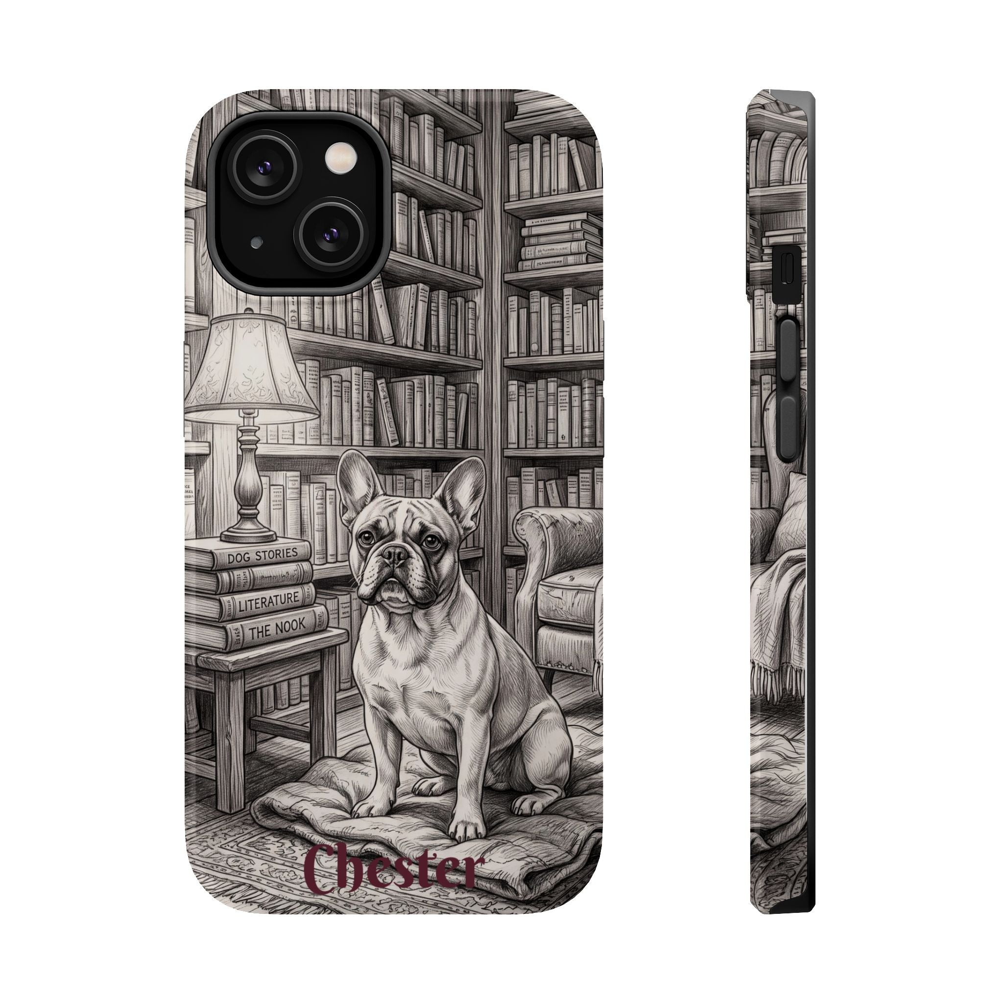Personalized French Bulldog Library Study Phone Case — Wireless Charging Cover