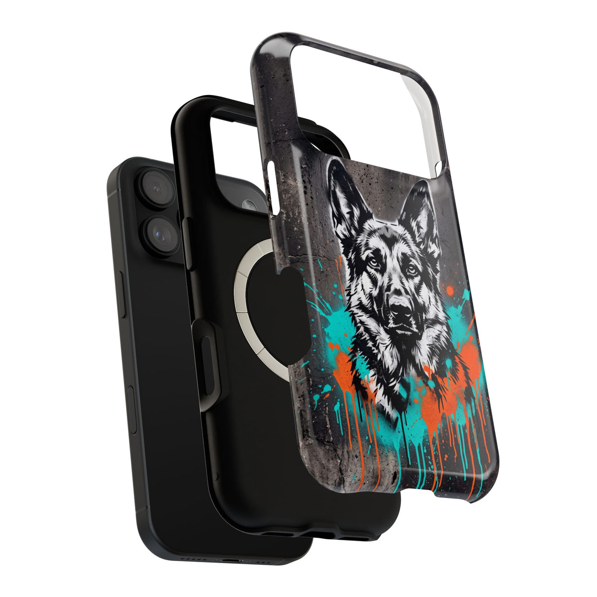 German Shepherd Phone Case | Graffiti Street Art — Tough Magnetic Case with Wireless Charging
