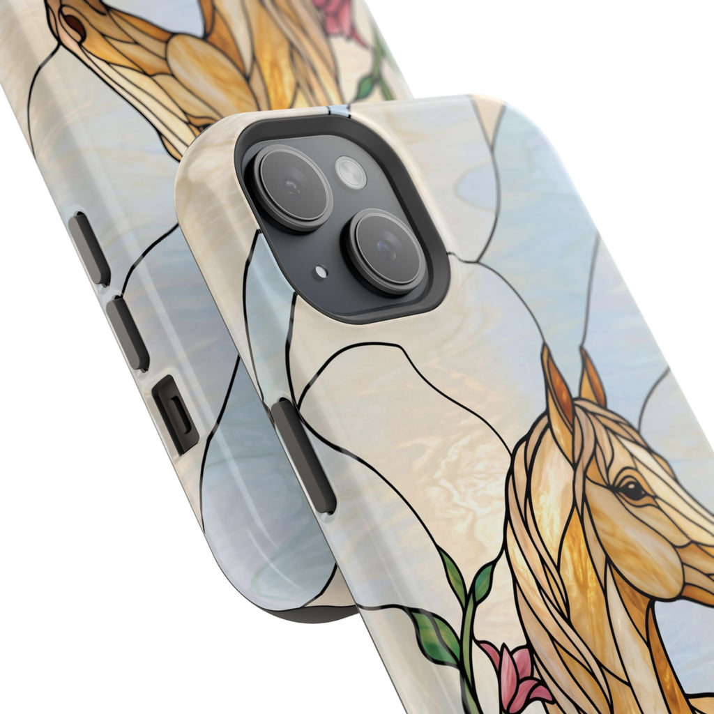 Floral Stained Glass Horse Phone Case — Tough Magnetic Case with Wireless Charging