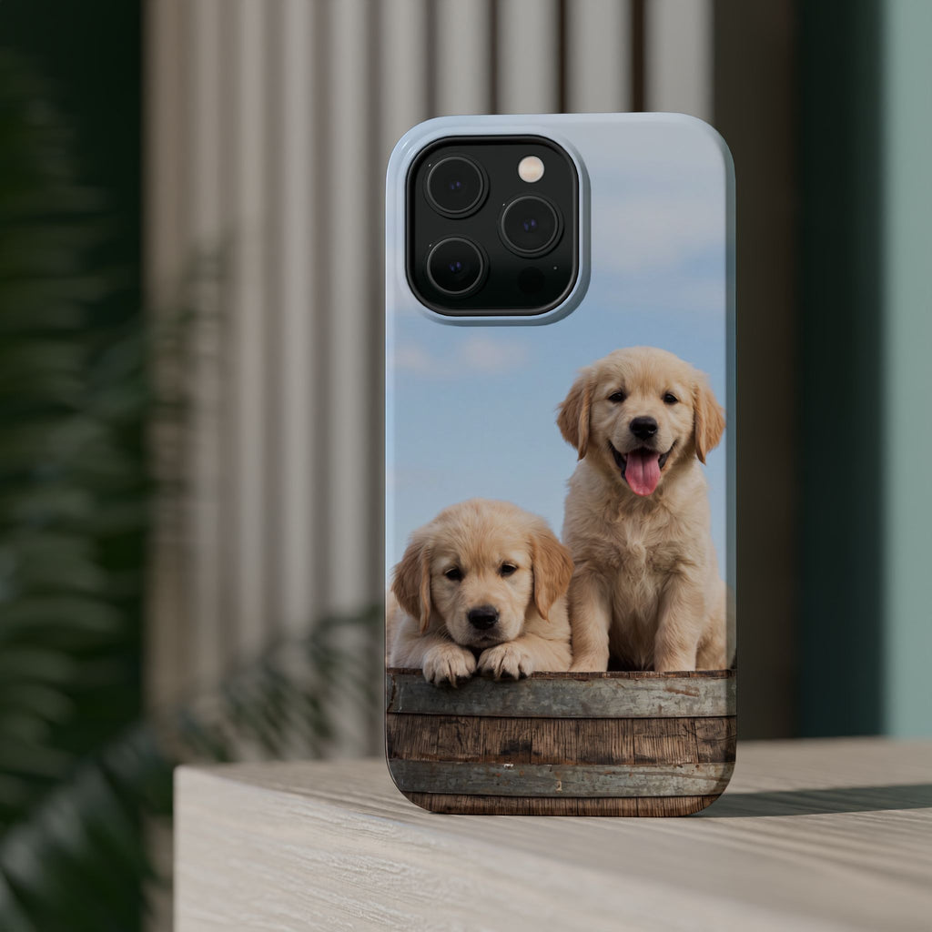 Golden Retriever Puppy Duo Phone Case — Impact-Resistant Wireless Charging Cover