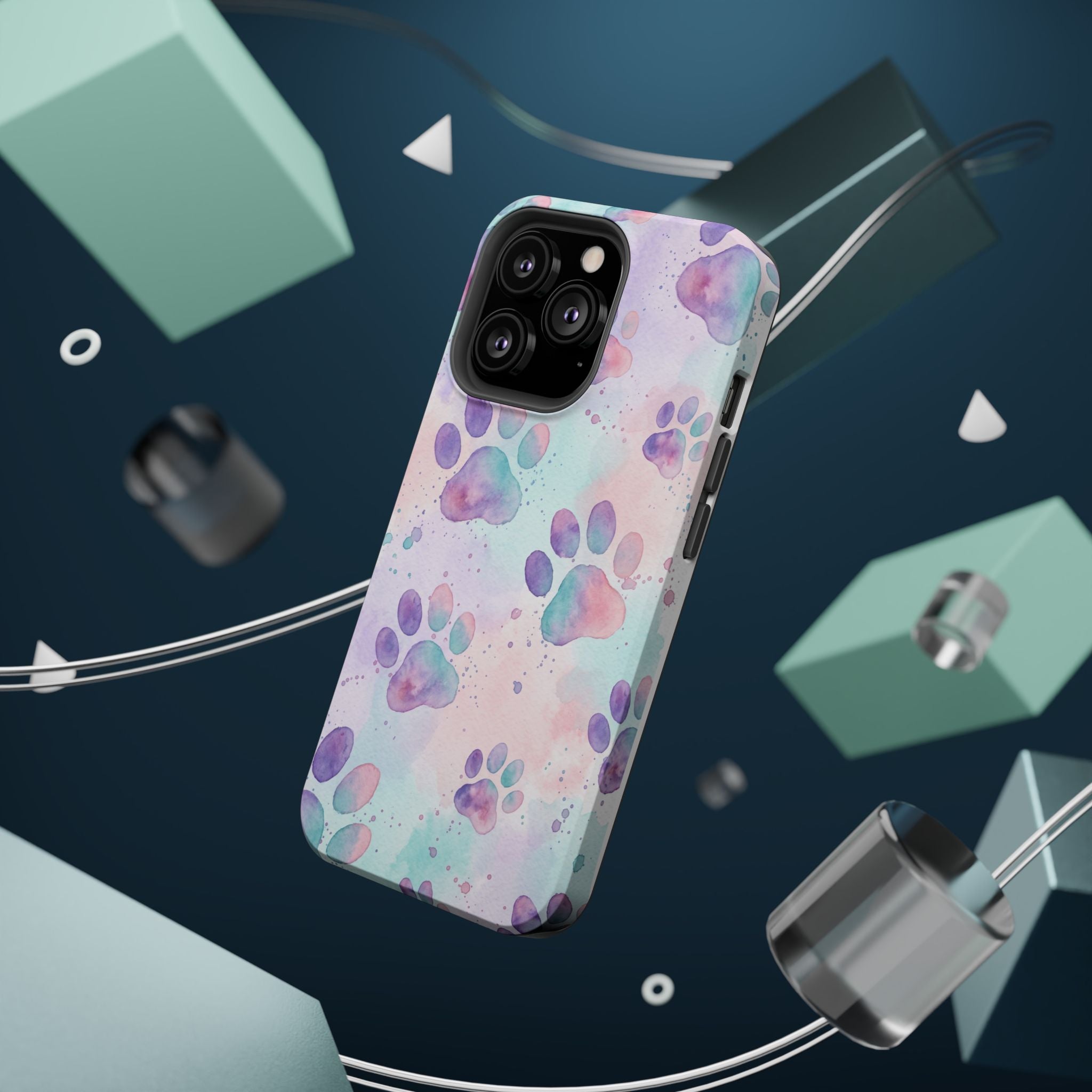 Watercolor Paw Print Phone Case — Impact-Resistant Wireless Charging Cover