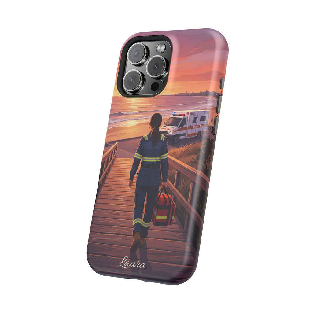 Sunset Boardwalk Personalized Paramedic Phone Case — Wireless Charging Cover