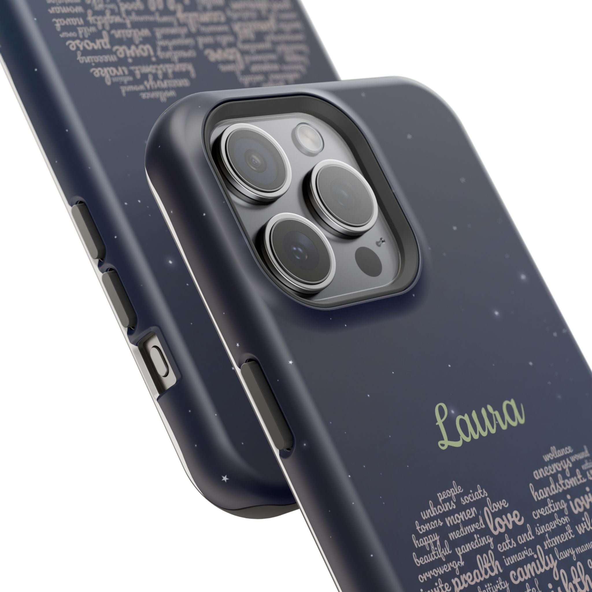 Personalized Teacher Heart Word Art Phone Case — Navy Wireless Charging Cover