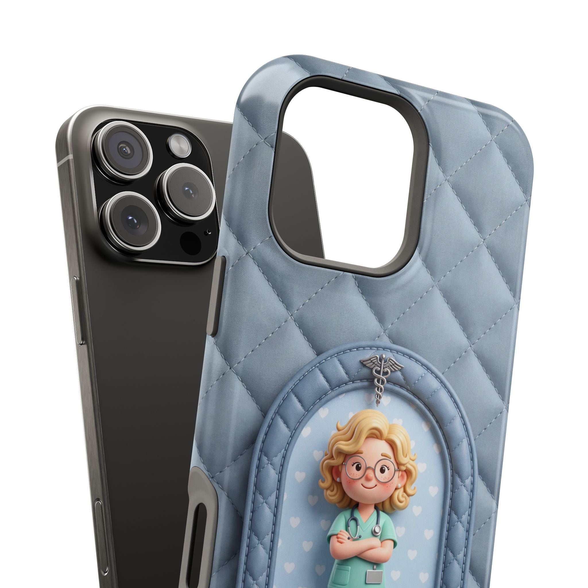 Personalized Quilted Nurse Phone Case — Wireless Charging Cover