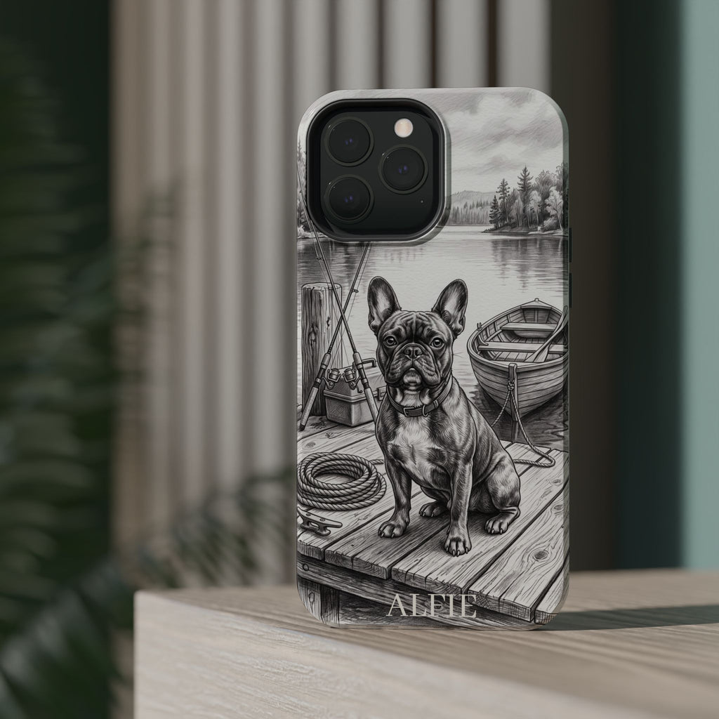 Personalized French Bulldog Lakeside Dock Phone Case — Wireless Charging Cover