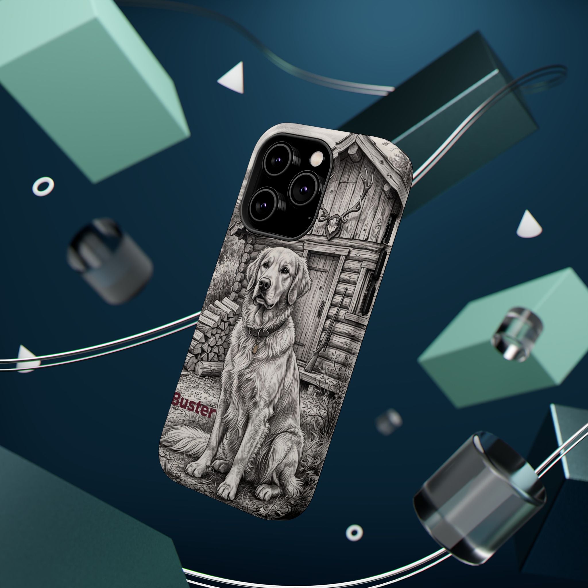 Personalized Golden Retriever Cabin Porch Phone Case — Wireless Charging Cover