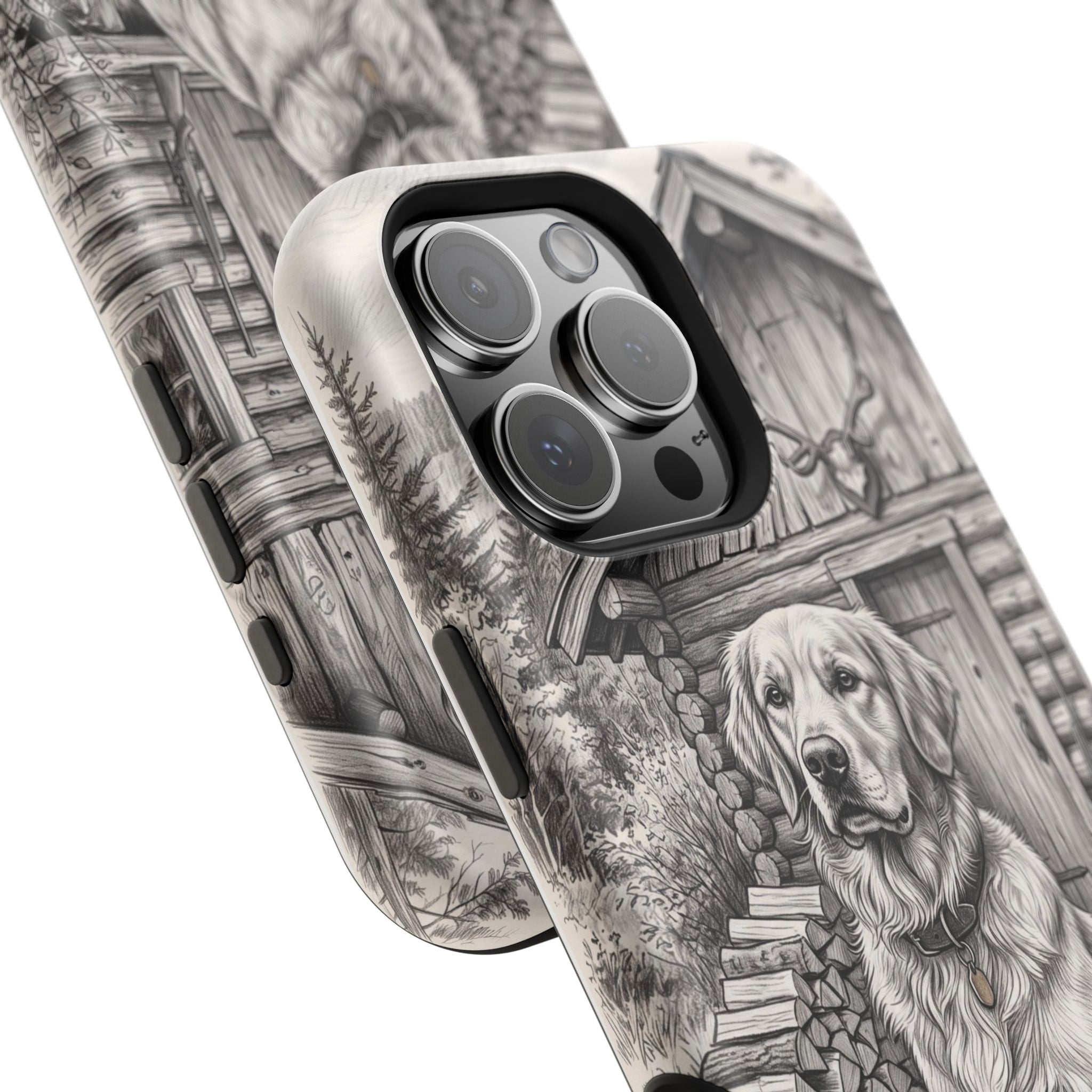 Personalized Golden Retriever Cabin Porch Phone Case — Wireless Charging Cover