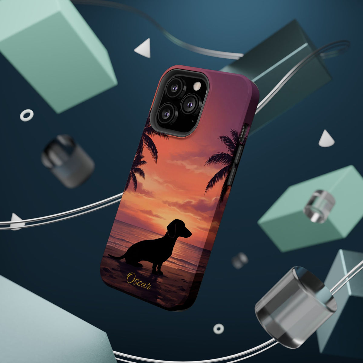 Personalized Dachshund Tropical Beach Sunset Phone Case — Wireless Charging Cover