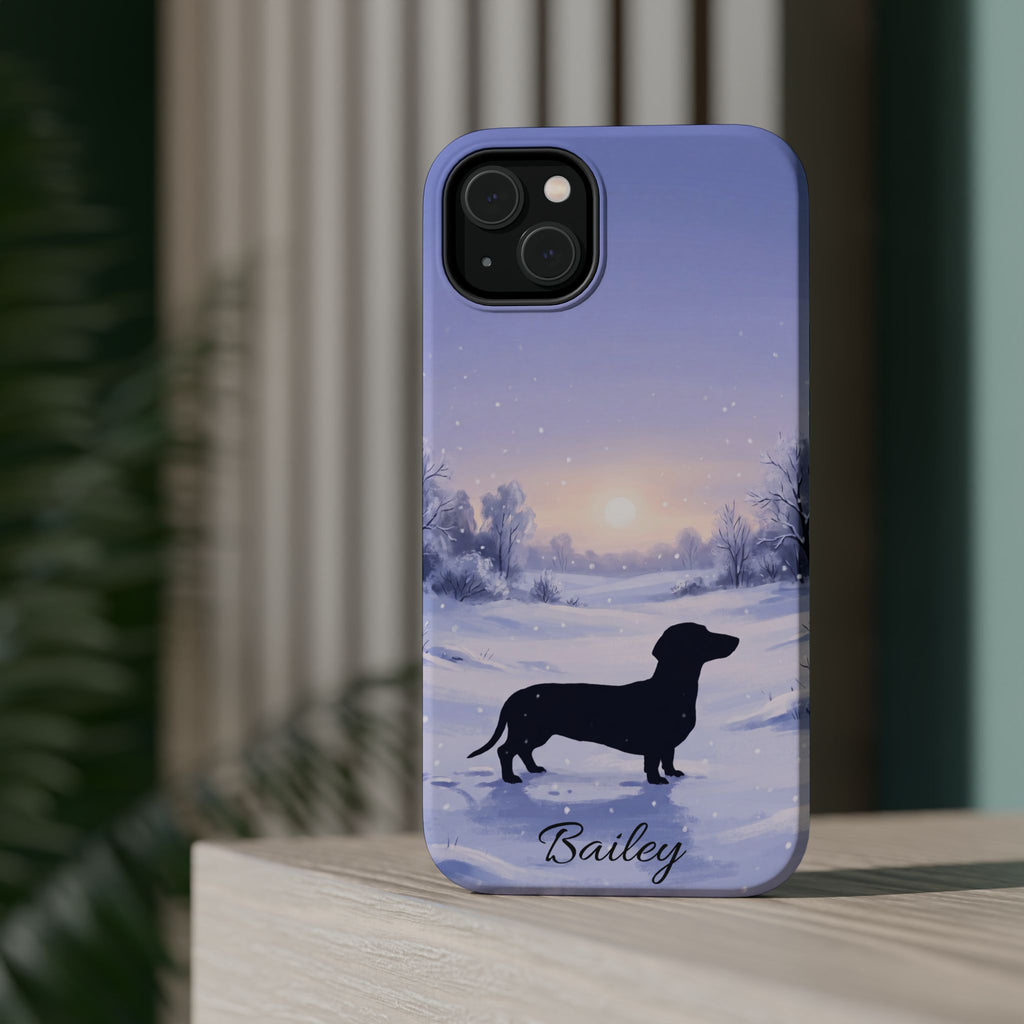 Personalized Dachshund Winter Snow Phone Case — Wireless Charging Cover