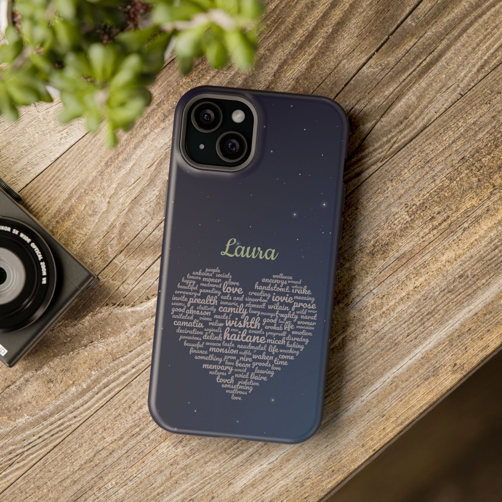 Personalized Teacher Heart Word Art Phone Case — Navy Wireless Charging Cover