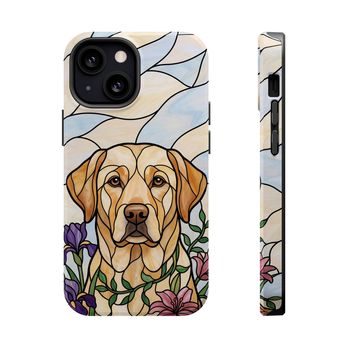 Floral Stained Glass Labrador Phone Case — Tough Magnetic Case with Wireless Charging