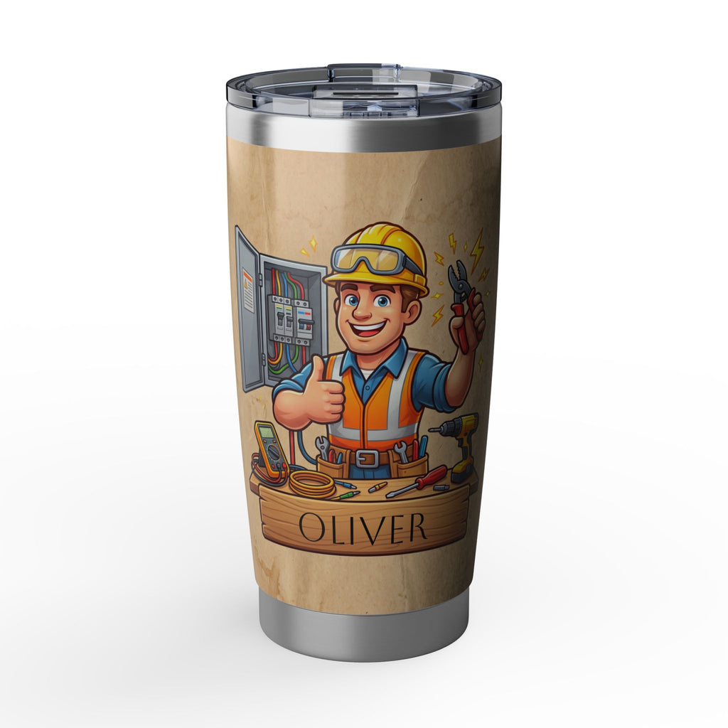 Personalized Electrician Mascot Tumbler – Custom Name Kraft Paper Design 20 oz