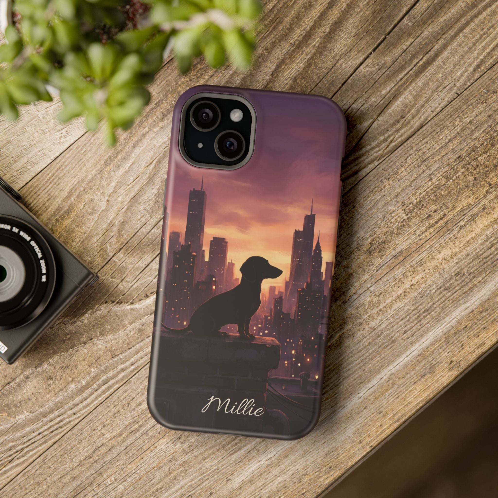 Personalized Dachshund City Skyline Phone Case — Wireless Charging Cover