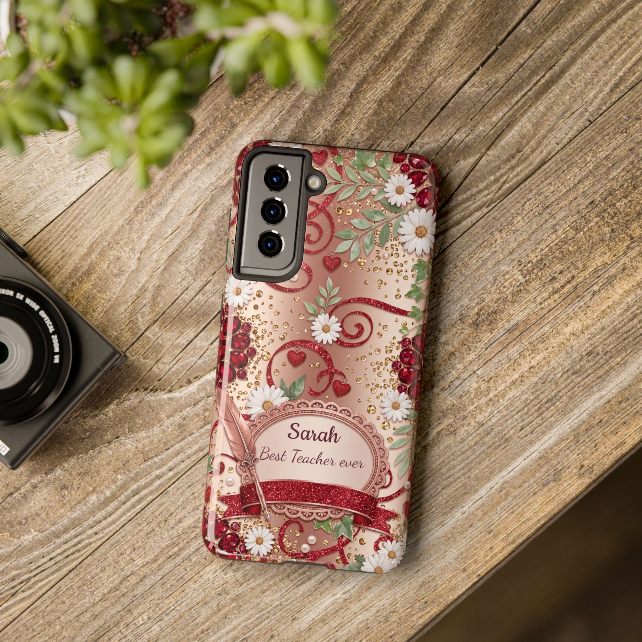 Personalized Teacher Phone Case — Custom Name and Message - Floral Jeweled Design