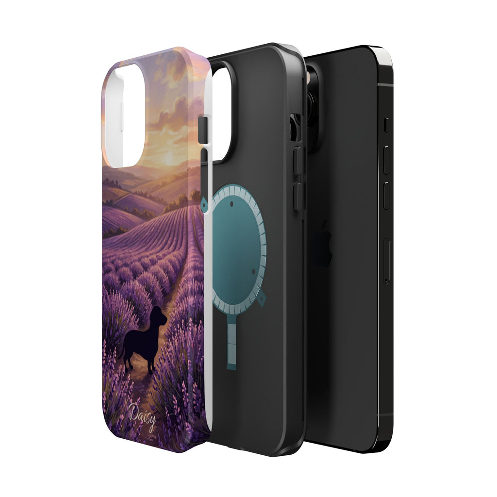 Personalized Dachshund Lavender Field Phone Case — Wireless Charging Cover