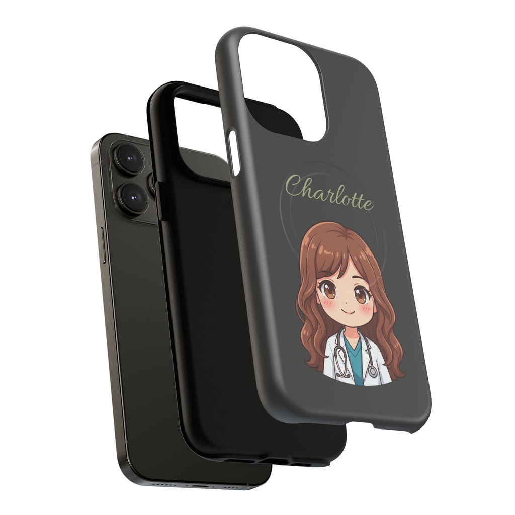 Personalized Tough Magnetic Phone Case | With Custom Name – Cute Illustrated Nurse Character Case for iPhones