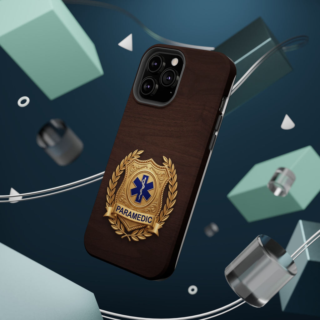 Gold Paramedic Laurel Badge Wood Phone Case — Magnetic Wireless Charging Cover