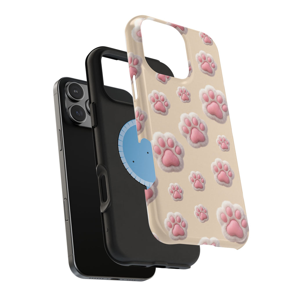 Pink Paw Print Phone Case — Impact-Resistant Wireless Charging Cover