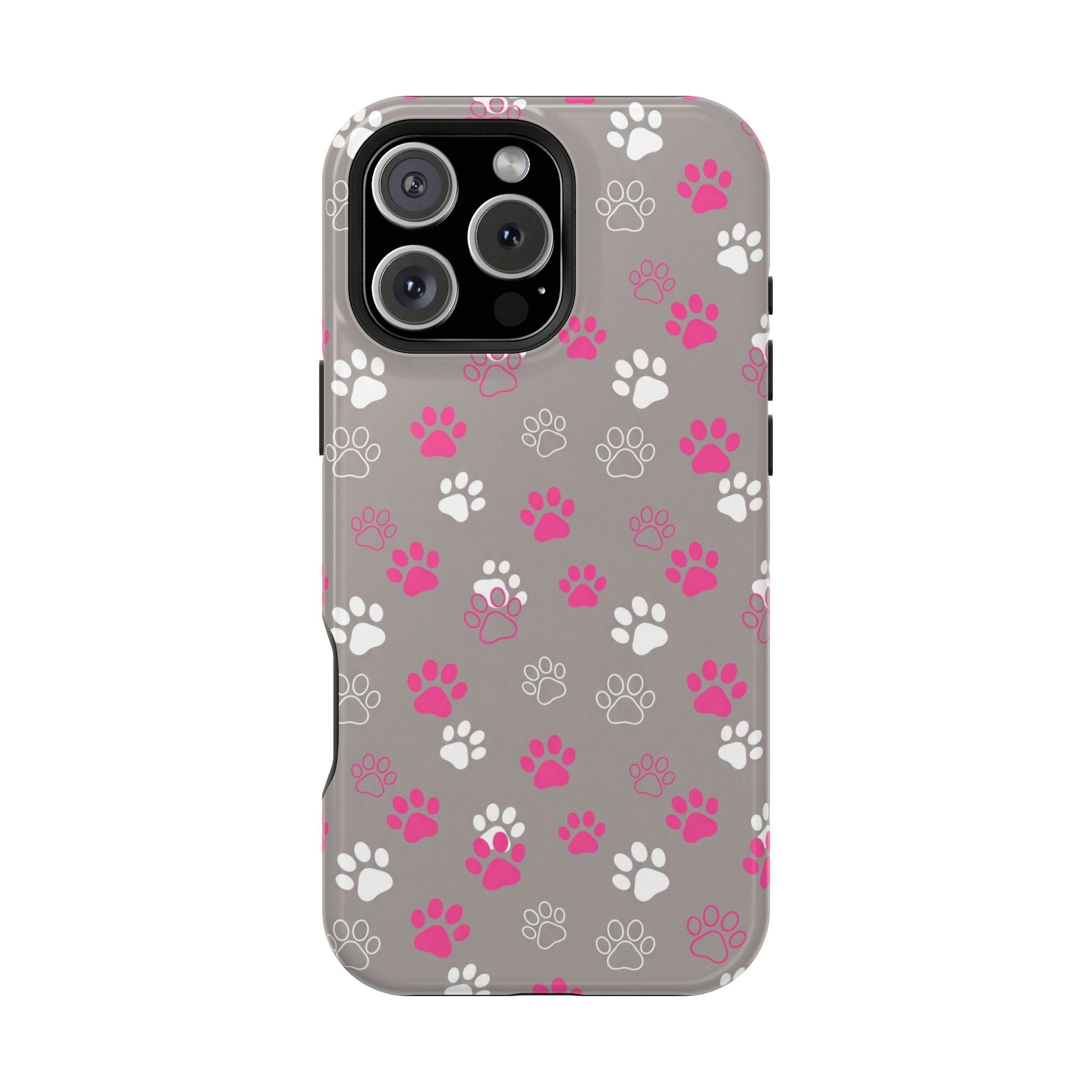 Pink & White Paw Print Phone Case — Impact-Resistant Wireless Charging Cover