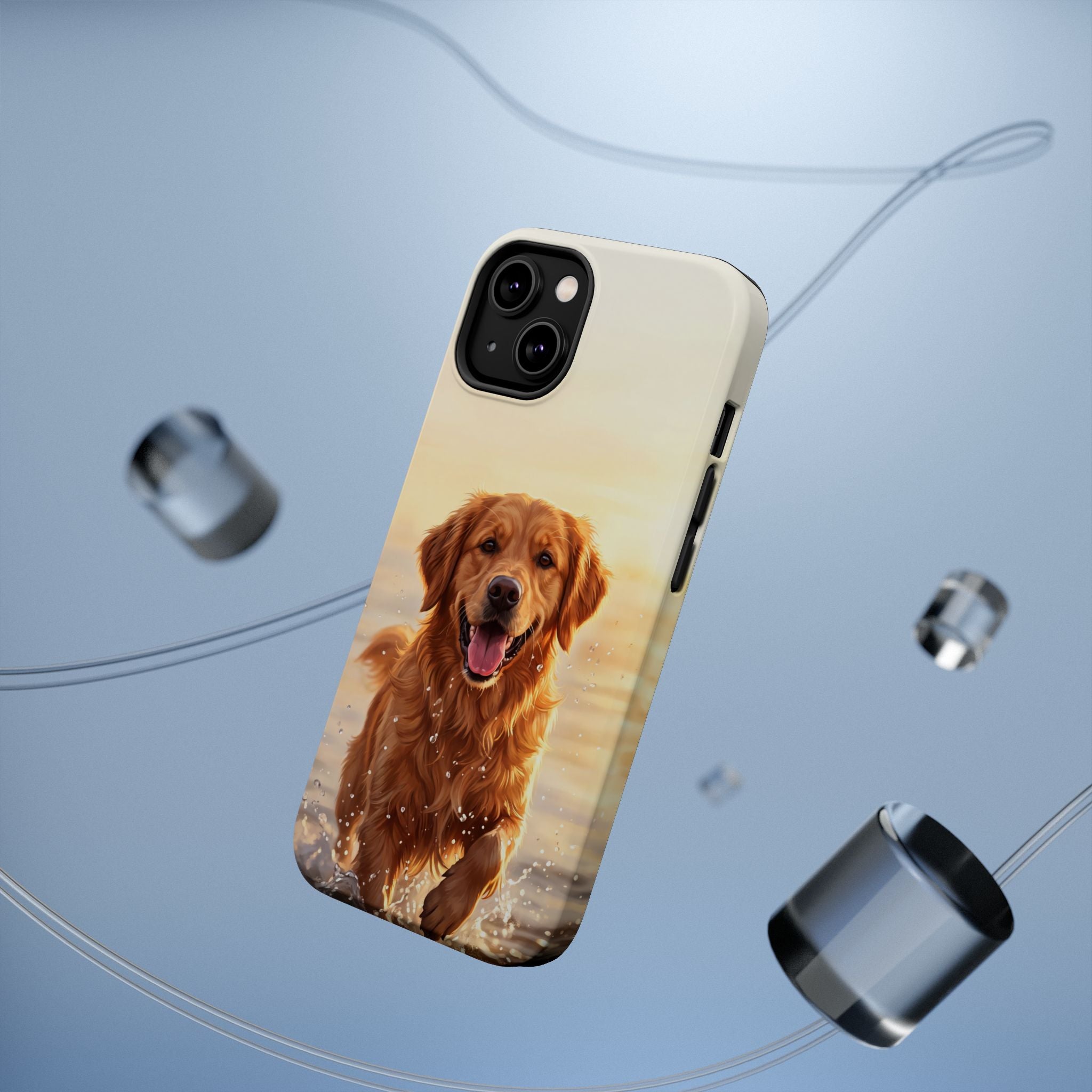Beach Golden Retriever Phone Case — Impact-Resistant Wireless Charging Cover