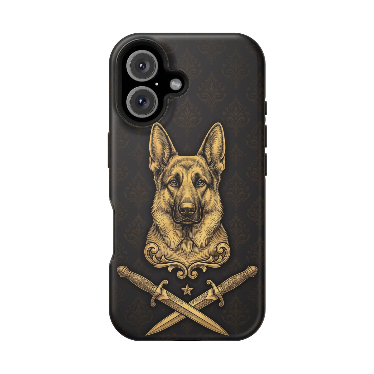 German Shepherd Phone Case | Gold Heraldic Crest Art — Tough Magnetic Case with Wireless Charging