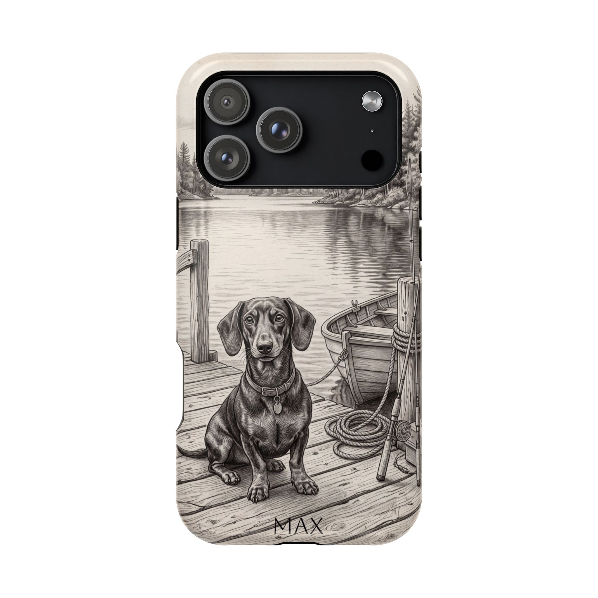 Personalized Dachshund Sunset Beach Phone Case — Wireless Charging Cover