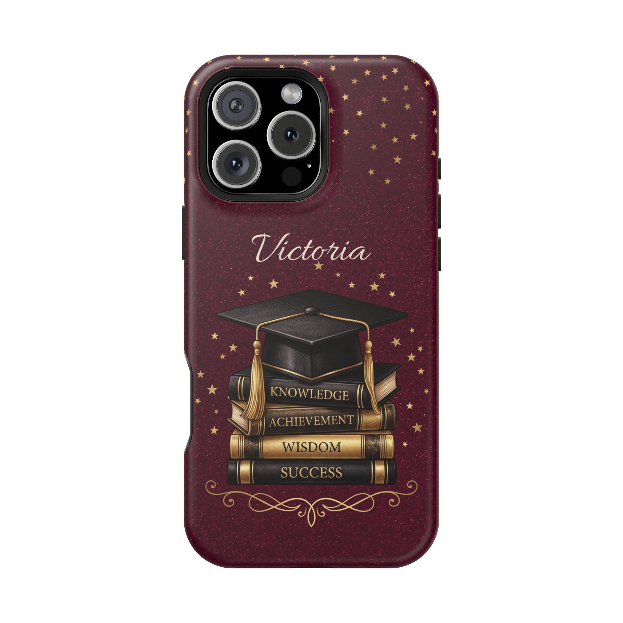 Graduation Cap & Books Personalized Teacher Phone Case — Wireless Charging Cover