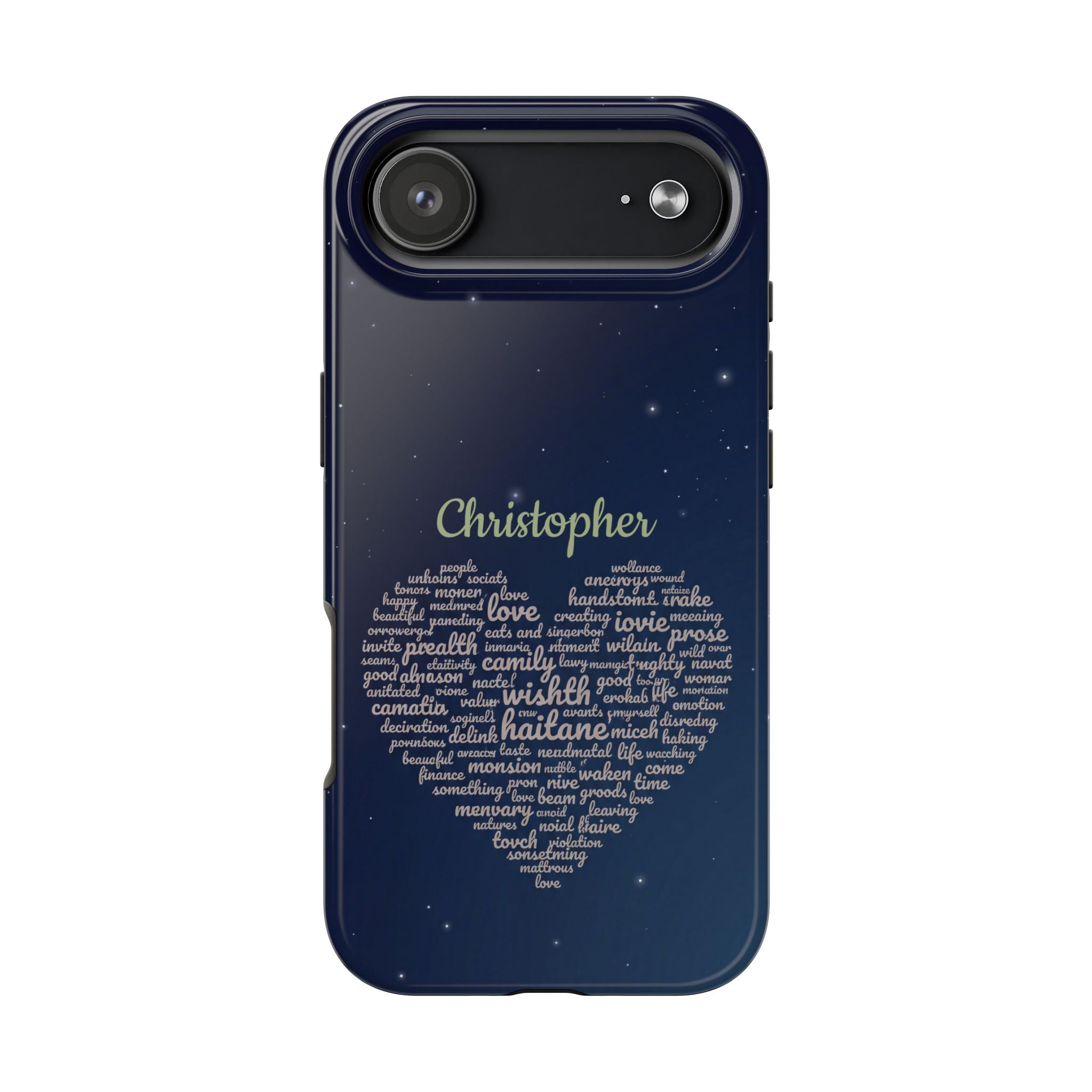 Personalized Teacher Heart Word Cloud Phone Case — Custom Name Starry Design